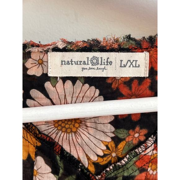 Natural Life Floral Print Cotton 3/4 Sleeve V-Neck Blouse Top Brown Women's L/XL - Picture 9 of 12